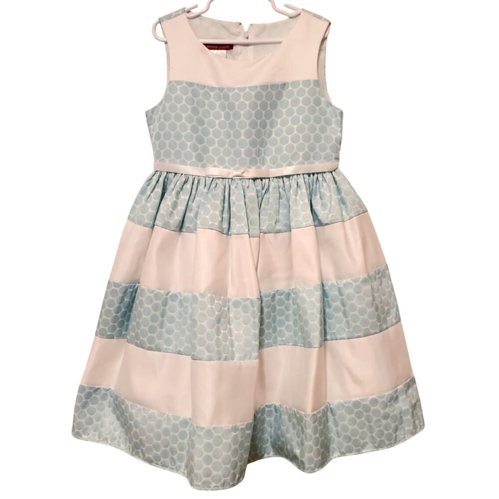 Girl's Sz 8 PRINCESS FAITH Aqua & White Sleeveless Fancy Formal Dress